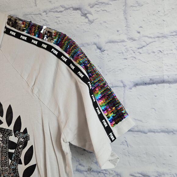 Rare Victoria's Secret Pink Bling Rainbow Campus Shirt Flip Sequins XS - Picture 3 of 7